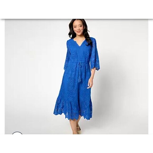 Destination 365 Royal Blue Eyelet Lace Tassel Tie Dress sz L NWT preppy - Picture 1 of 10